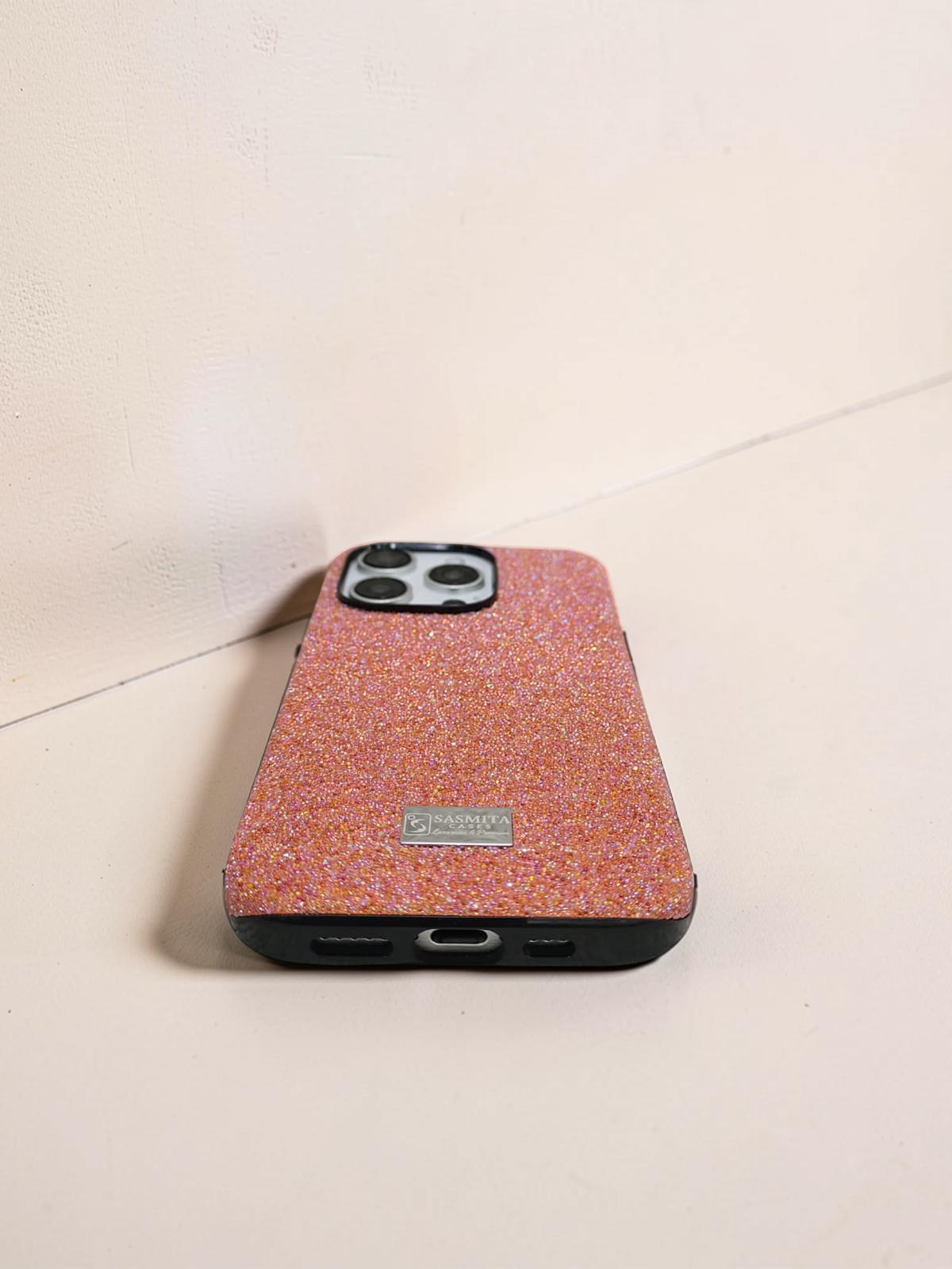 Compatible with IPhone 16 Pro Luxury Orange Glitter Protective Case