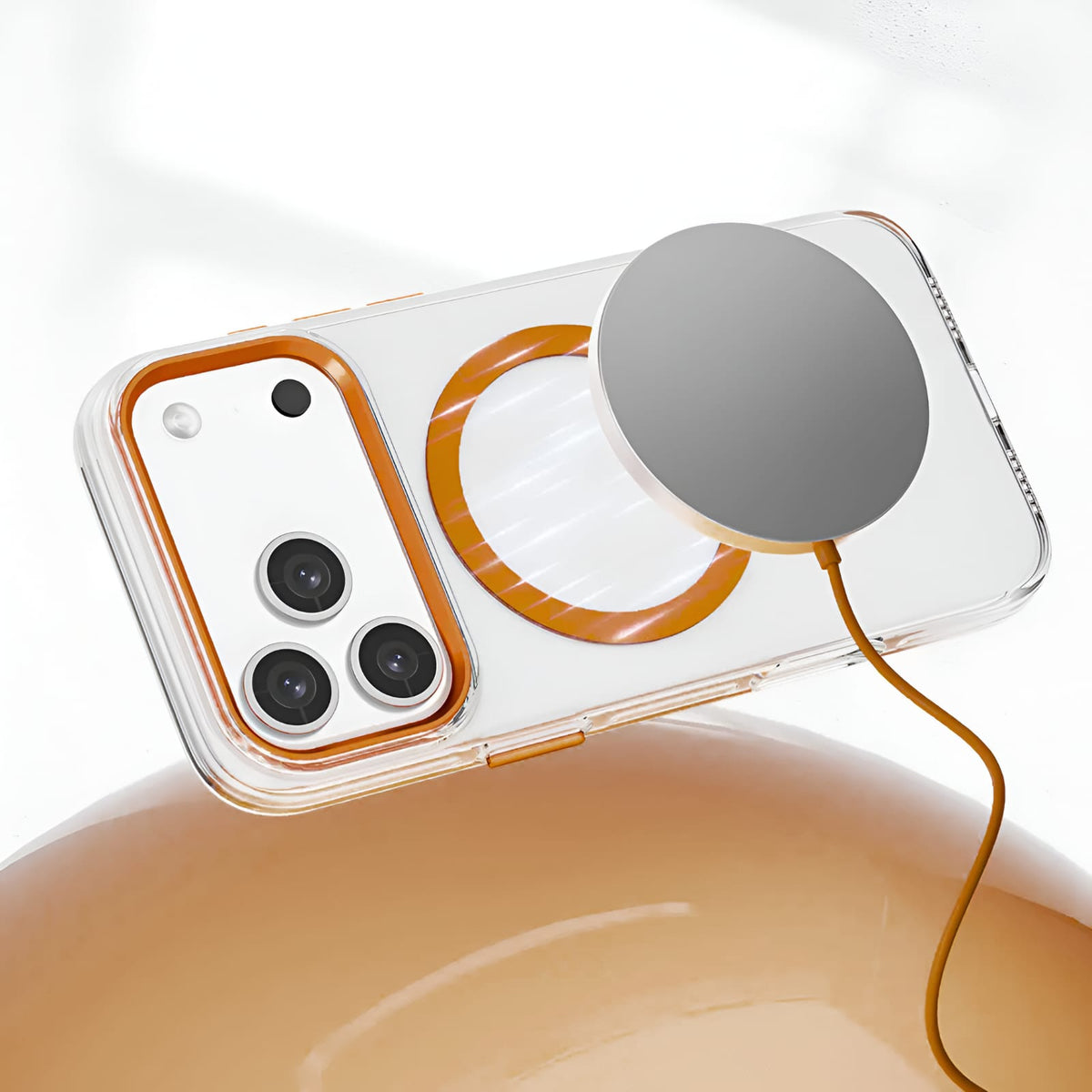 Transparent MagSafe Compatible Case for IPhone 17 Pro with Metal Camera Ring (ORANGE)