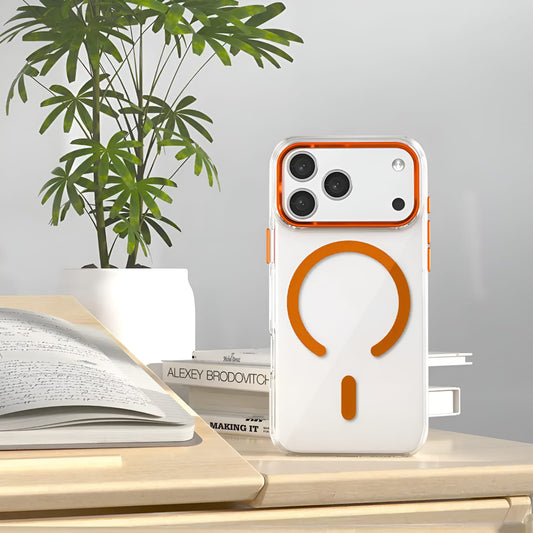 Transparent MagSafe Compatible Case for IPhone 17 Pro Max with Metal Camera Ring (ORANGE)