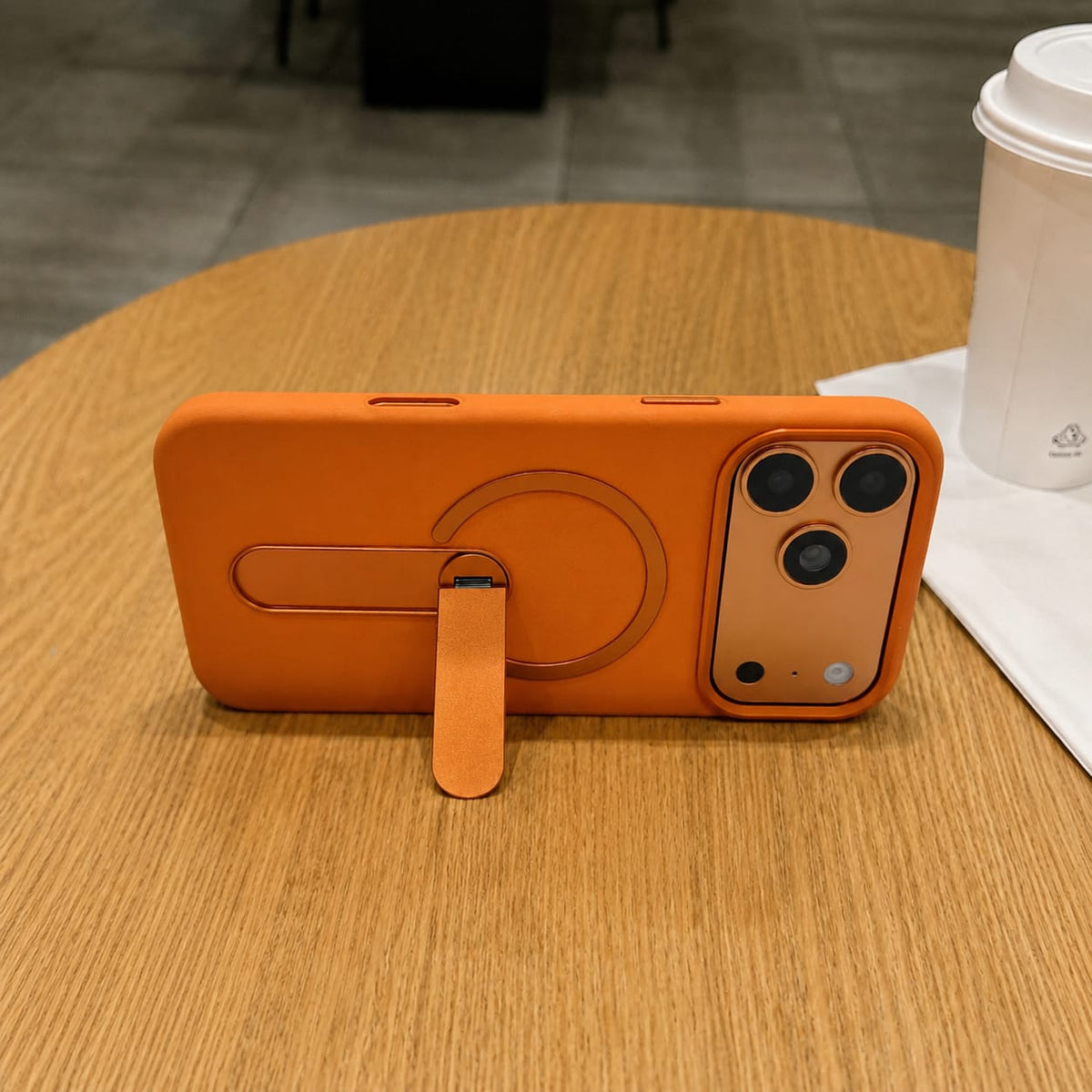 Premium PU Leather Kickstand Magnetic Case Compatible with IPhone 17 Pro | ORANGE
