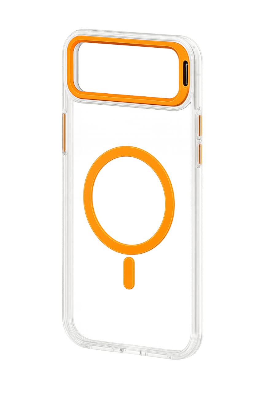 Transparent MagSafe Compatible Case for IPhone 17 Air with Metal Camera Ring (ORANGE)