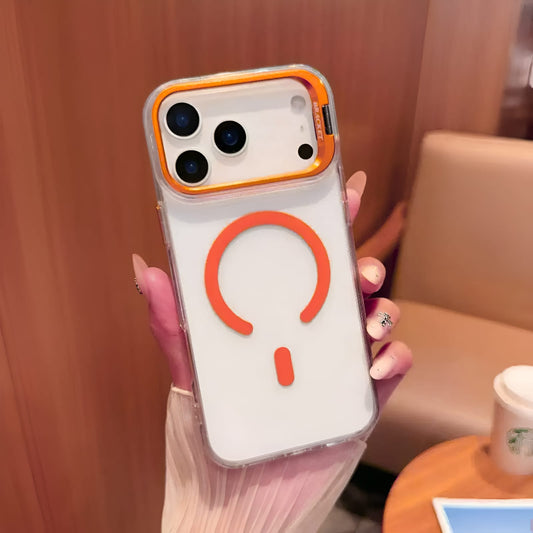 Transparent MagSafe Compatible Case for IPhone 17 Pro with Metal Camera Ring (ORANGE)