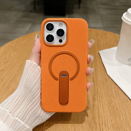 Premium PU Leather Kickstand Magnetic Case Compatible with IPhone 15 Pro | ORANGE