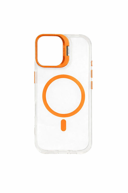 Transparent MagSafe Compatible Case for IPhone 17 with Metal Camera Ring (ORANGE)