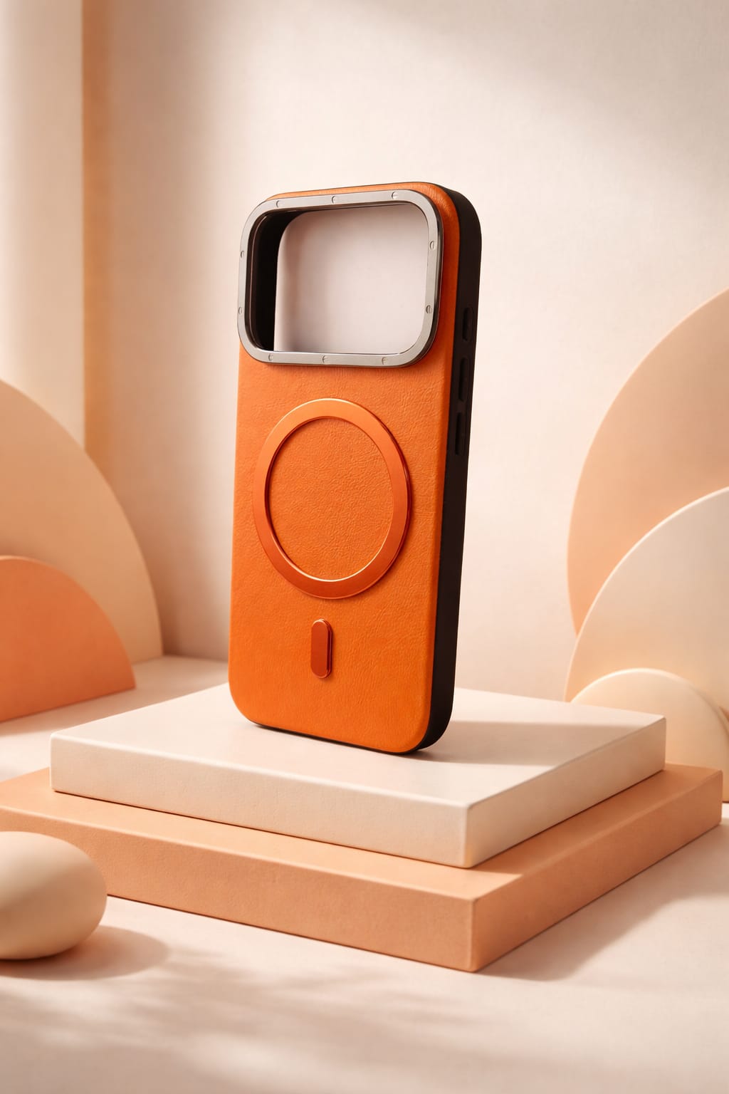 Compatible with IPhone 17 Pro PU Leather MagSafe Case – Premium Magnetic Slim Cover (ORANGE)