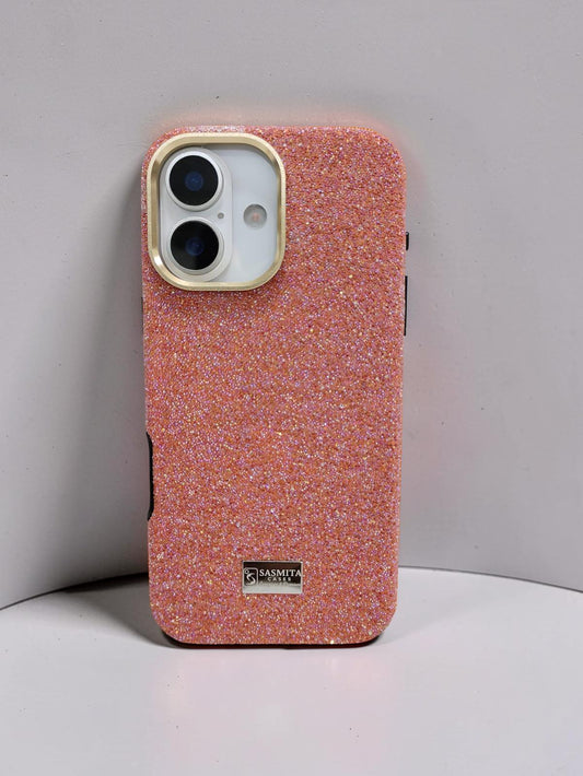 Compatible with IPhone 16 Plus Luxury Orange Glitter Protective Case