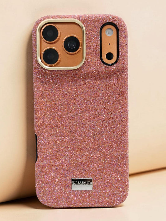Compatible with IPhone 17 Pro Max Luxury Orange Glitter Protective Case