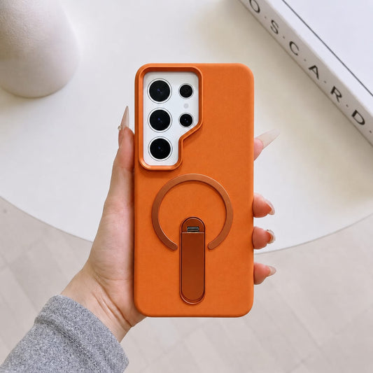 Compatible with Samsung Galaxy S25 Ultra Magnetic Kickstand Case – Premium Matte Back Cover (ORANGE )
