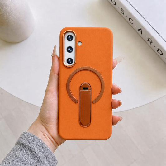 Compatible with Samsung Galaxy S25 Magnetic Kickstand Case – Premium Matte Back Cover (ORANGE)