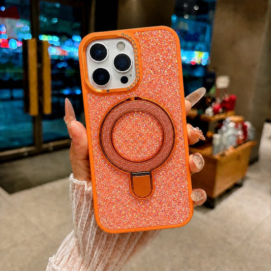 Luxury Crystal Magnetic Kickstand Case Compatible with IPhone 16 Pro (ORANGE)