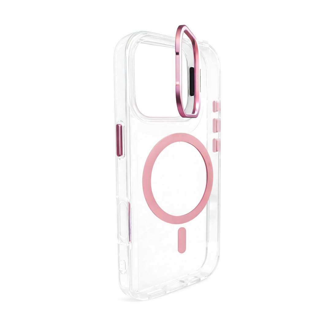 Transparent MagSafe Compatible Case for IPhone 17 with Metal Camera Ring (PINK)