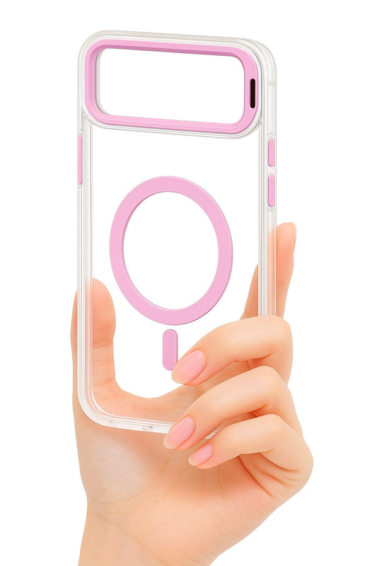 Transparent MagSafe Compatible Case for IPhone 17 Air with Metal Camera Ring (PINK)