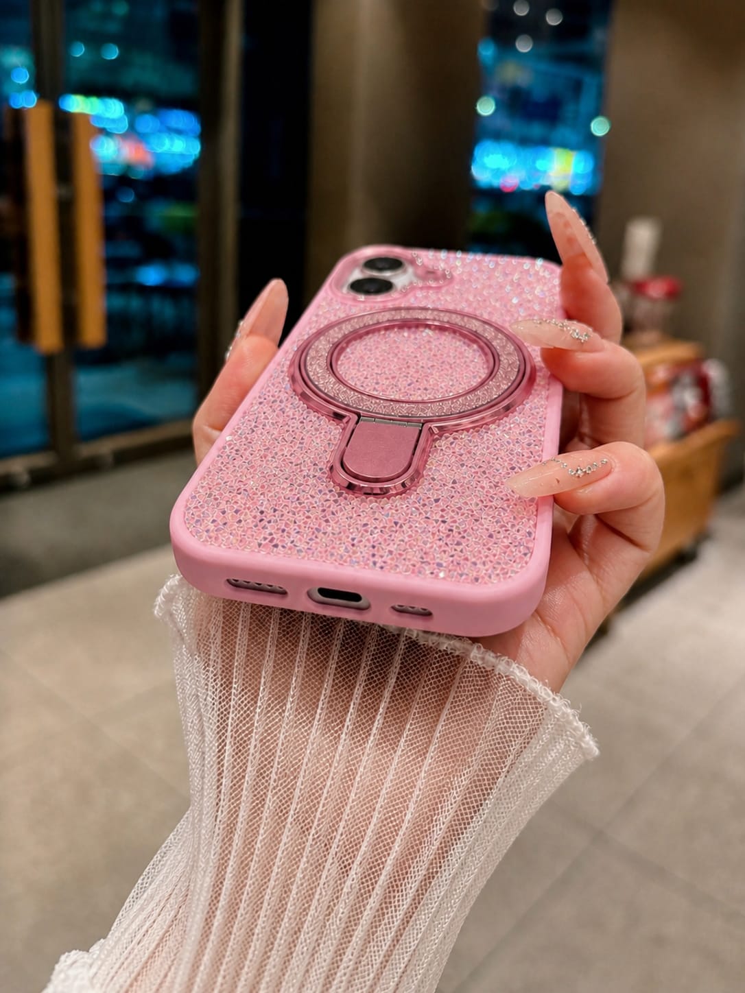 Luxury Crystal Magnetic Kickstand Case Compatible with IPhone 17 (PINK)