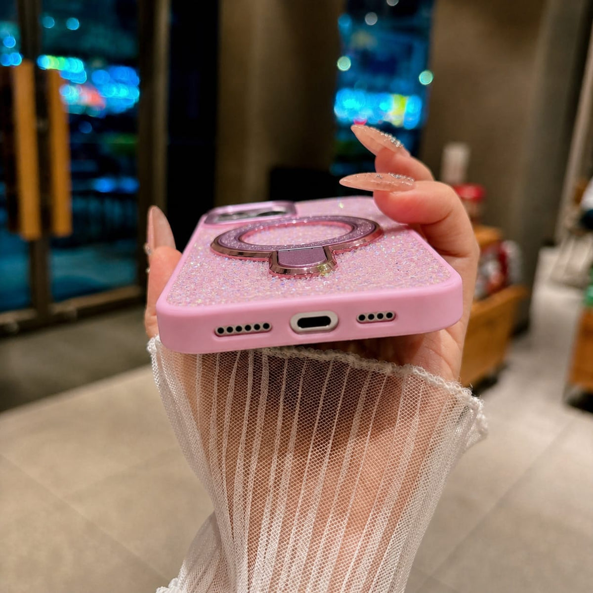 Luxury Crystal Magnetic Kickstand Case Compatible with IPhone 16 Pro (PINK)