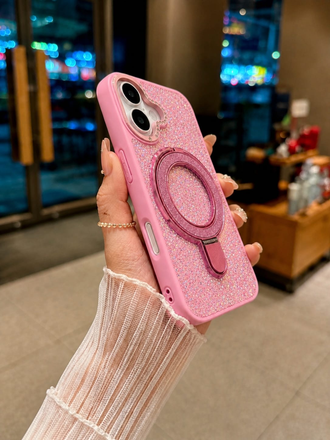 Luxury Crystal Magnetic Kickstand Case Compatible with IPhone 16 (PINK)
