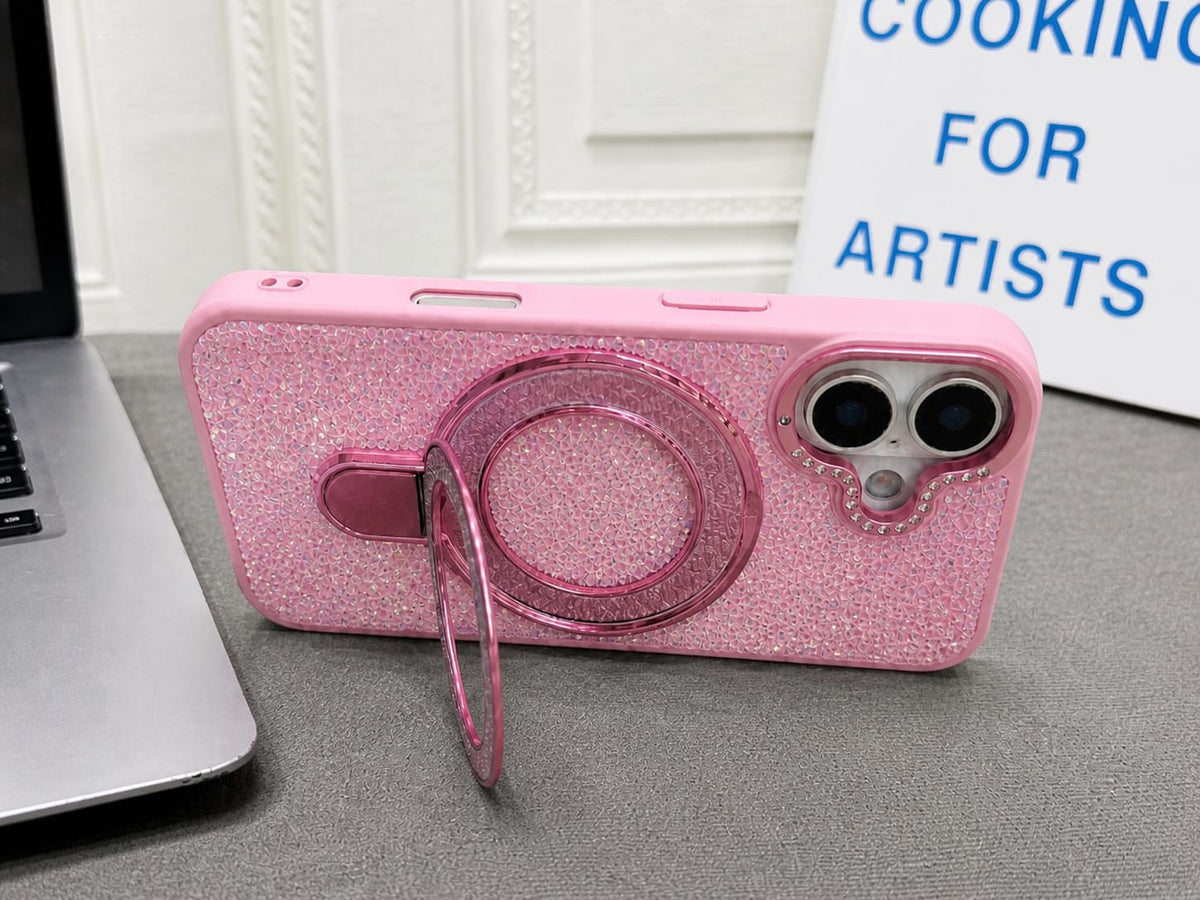 Luxury Crystal Magnetic Kickstand Case Compatible with IPhone 17 (PINK)