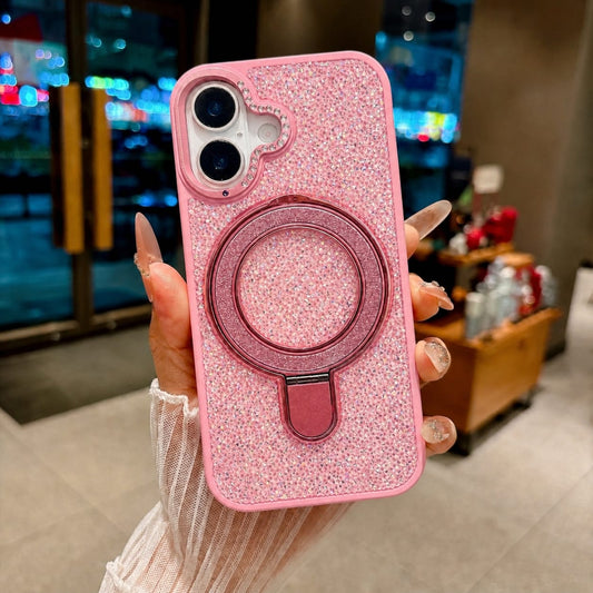 Luxury Crystal Magnetic Kickstand Case Compatible with IPhone 16 (PINK)