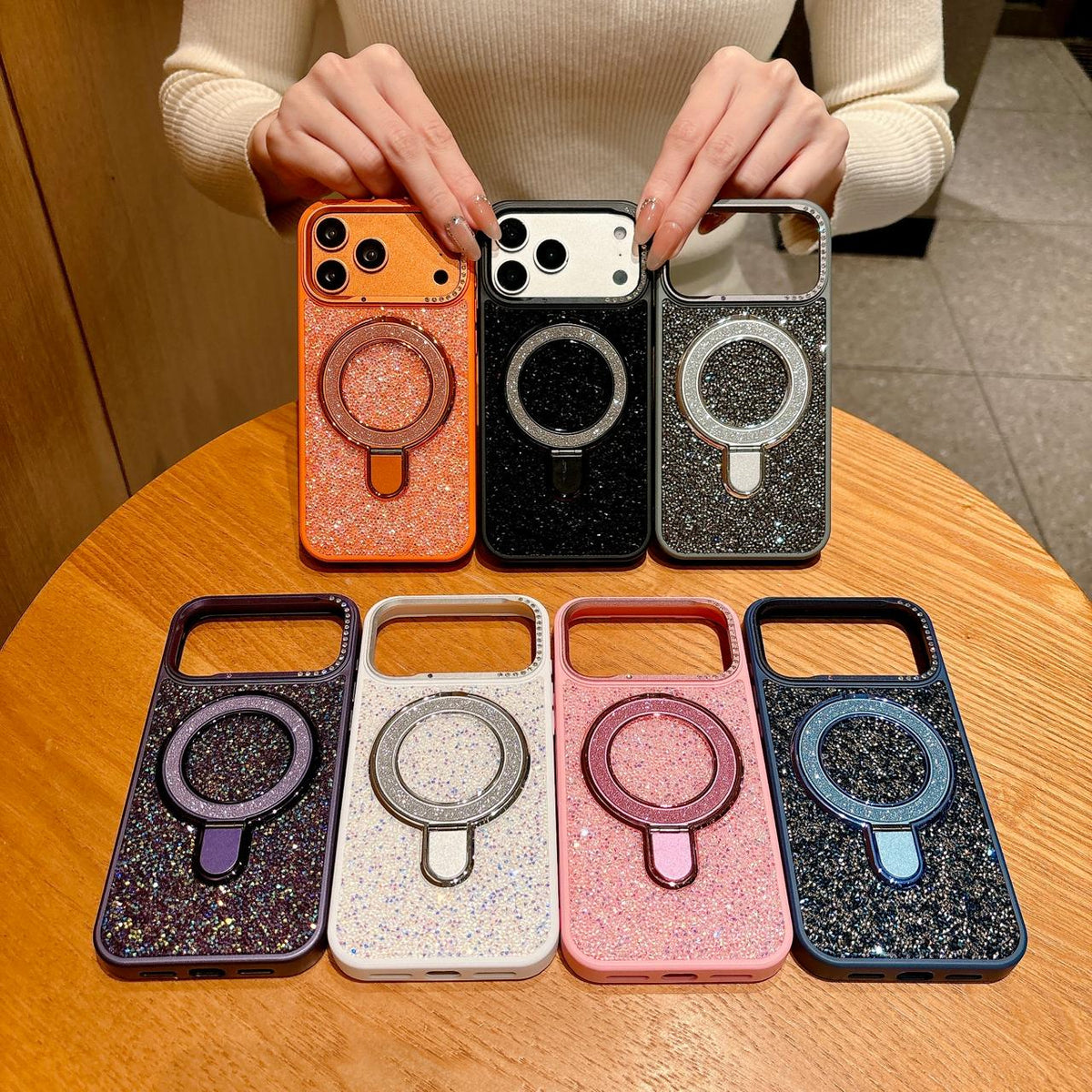 Luxury Crystal Magnetic Kickstand Case Compatible with IPhone 17 Pro (PINK)