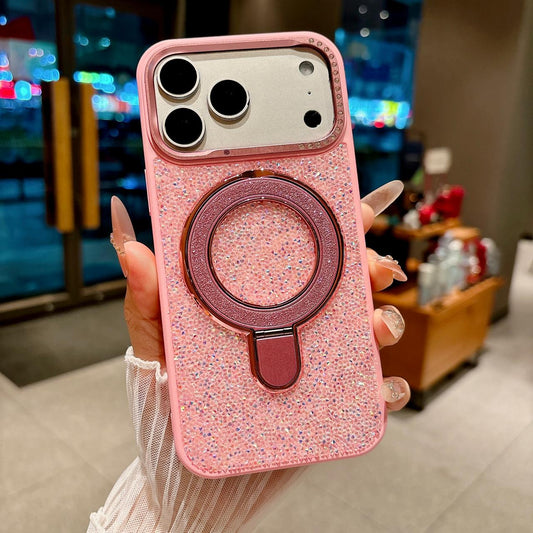 Luxury Crystal Magnetic Kickstand Case Compatible with IPhone 17 Pro (PINK)