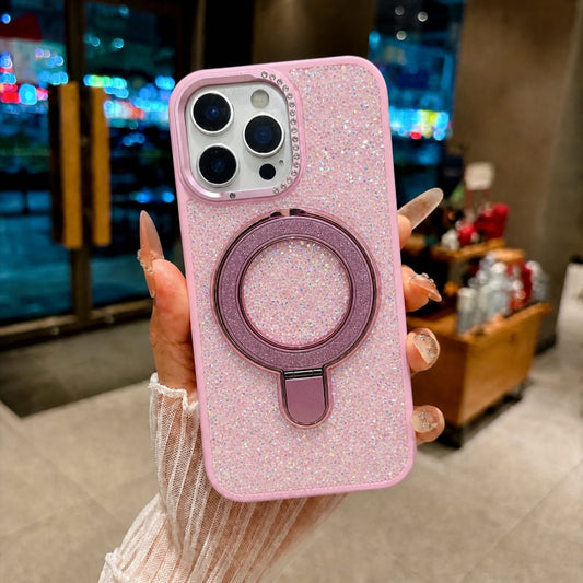 Luxury Crystal Magnetic Kickstand Case Compatible with IPhone 15 Pro (PINK)