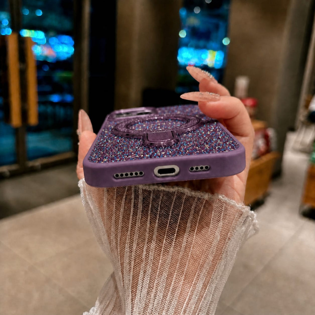 Luxury Crystal Magnetic Kickstand Case Compatible with IPhone 16 Pro Max (PURPLE)