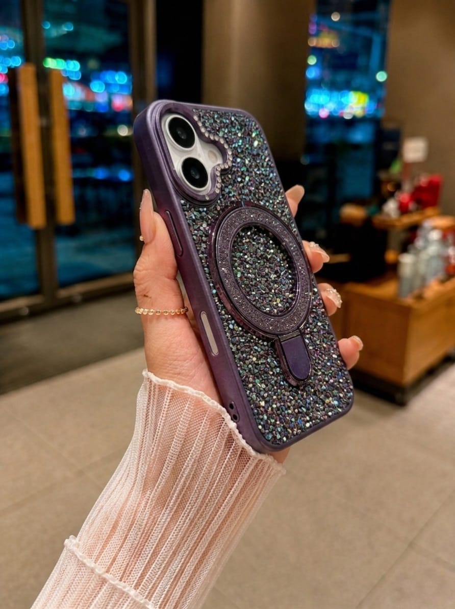 Luxury Crystal Magnetic Kickstand Case Compatible with IPhone 17 (PURPLE)
