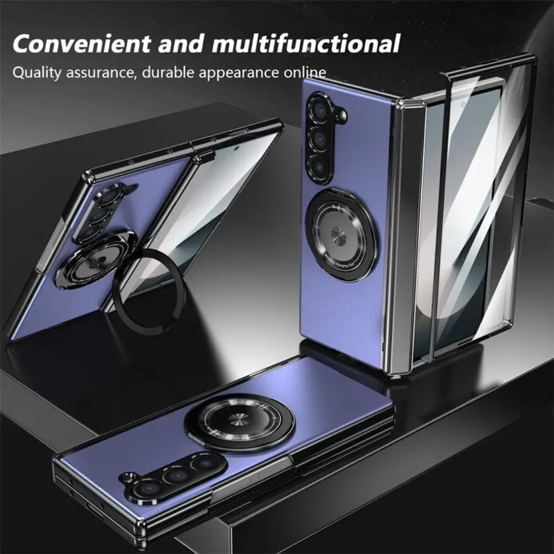 Compatible with Samsung Galaxy Z Fold 6 Magnetic Magsafe Case with 360° Ring Holder & Hinge Protection | PURPLE