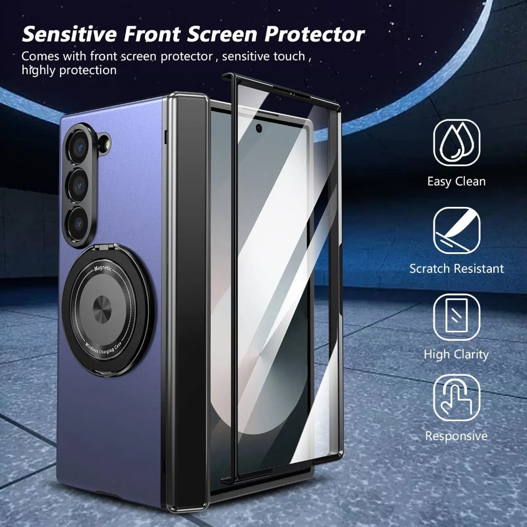 Compatible with Samsung Galaxy Z Fold 5 Magnetic Case with 360° Ring Holder & Hinge Protection | PURPLE