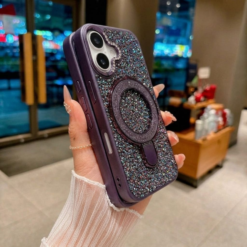 Luxury Crystal Magnetic Kickstand Case Compatible with IPhone 17 (PURPLE)