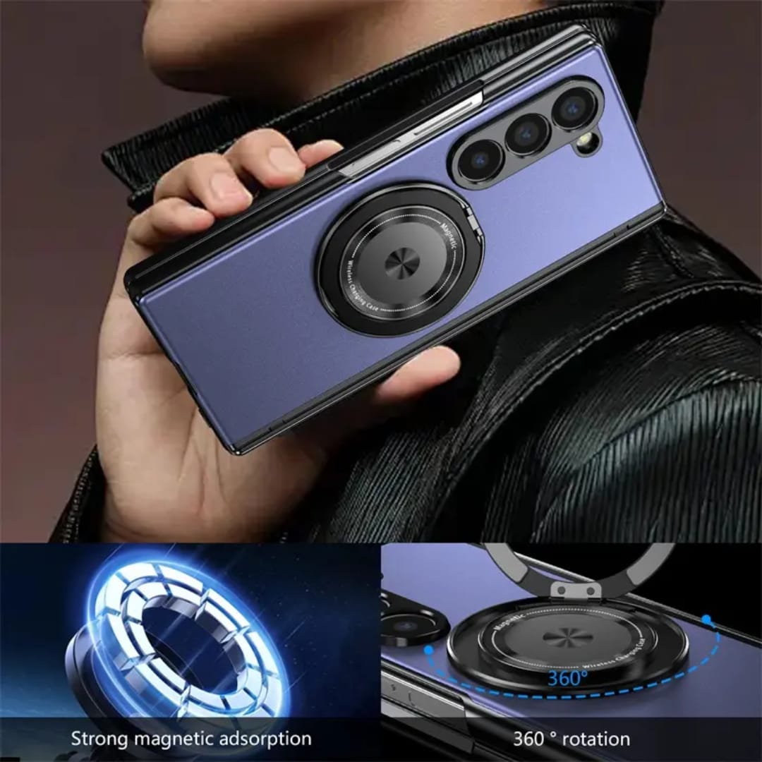 Compatible with Samsung Galaxy Z Fold 6 Magnetic Magsafe Case with 360° Ring Holder & Hinge Protection | PURPLE