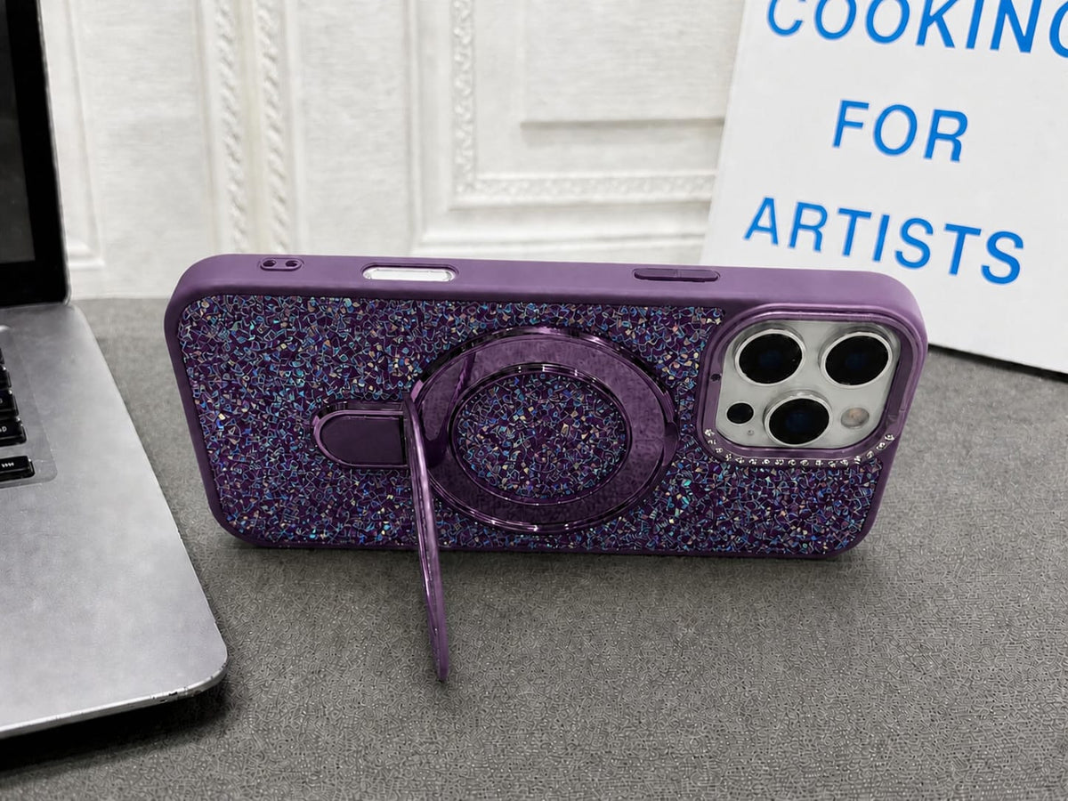 Luxury Crystal Magnetic Kickstand Case Compatible with IPhone 16 Pro Max (PURPLE)