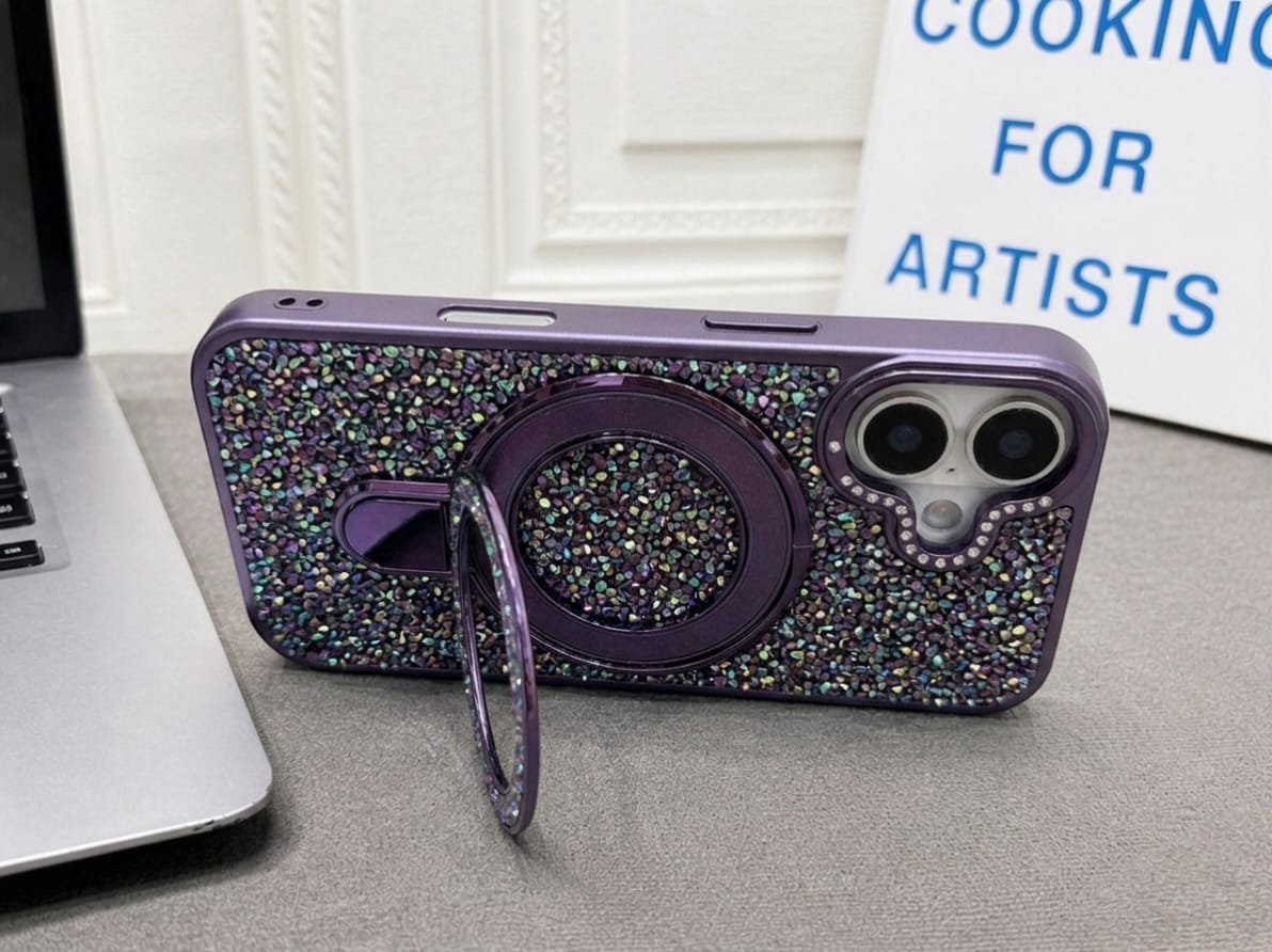 Luxury Crystal Magnetic Kickstand Case Compatible with IPhone 16 (PURPLE)