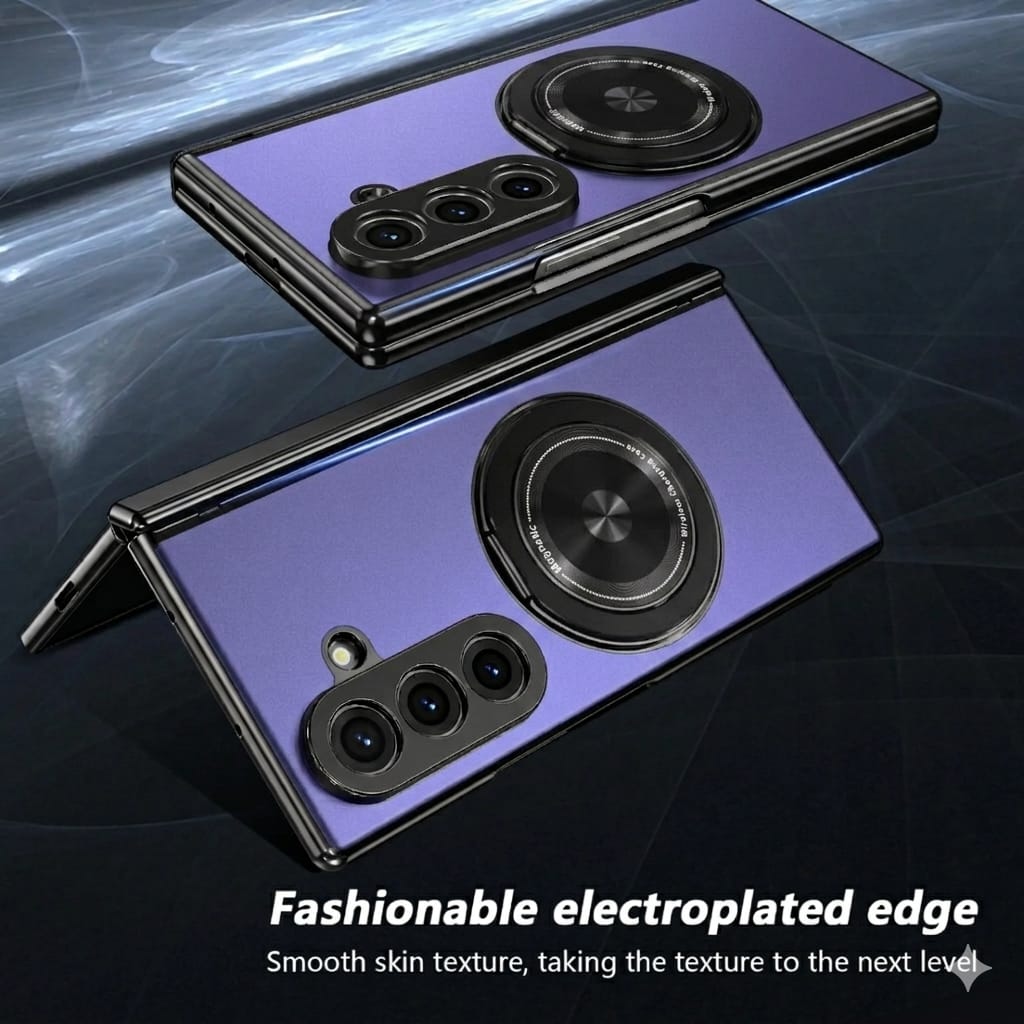 Compatible with Samsung Galaxy Z Fold 7 Magnetic Magsafe Case with 360° Ring Holder & Hinge Protection | PURPLE