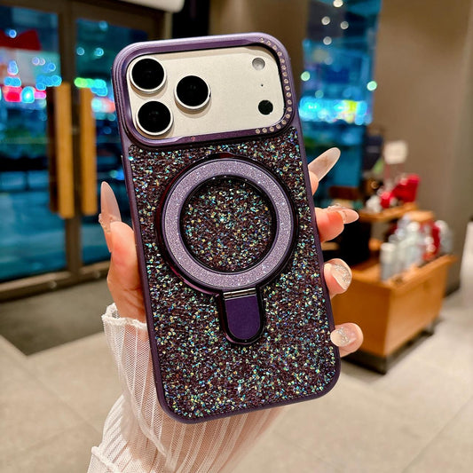 Luxury Crystal Magnetic Kickstand Case Compatible with IPhone 17 Pro (PURPLE)
