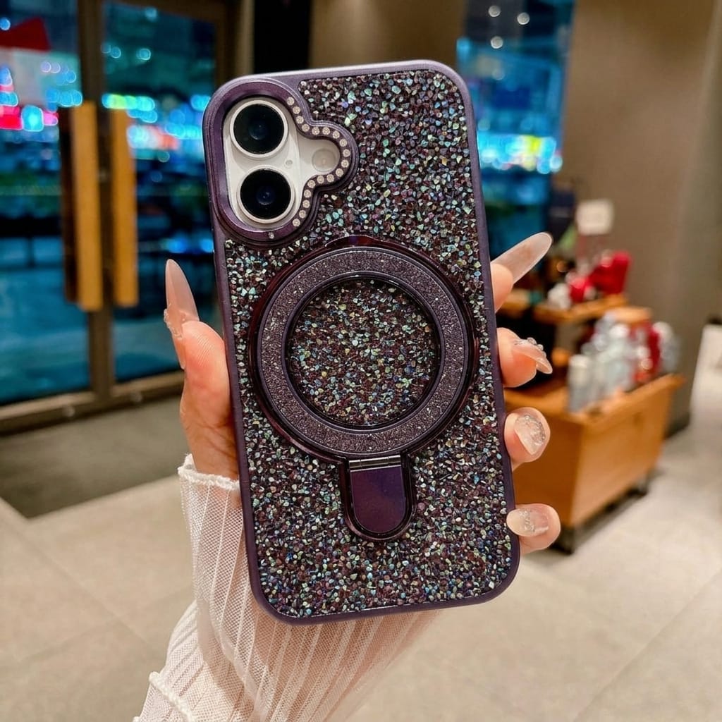 Luxury Crystal Magnetic Kickstand Case Compatible with IPhone 17 (PURPLE)