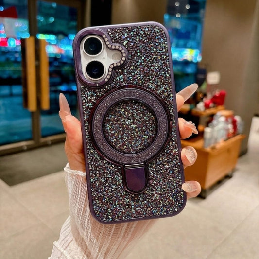 Luxury Crystal Magnetic Kickstand Case Compatible with IPhone 17 (PURPLE)