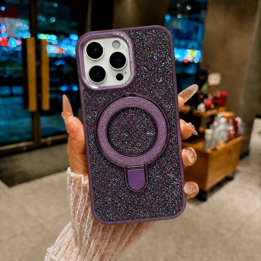 Luxury Crystal Magnetic Kickstand Case Compatible with IPhone 15 Pro (PURPLE)