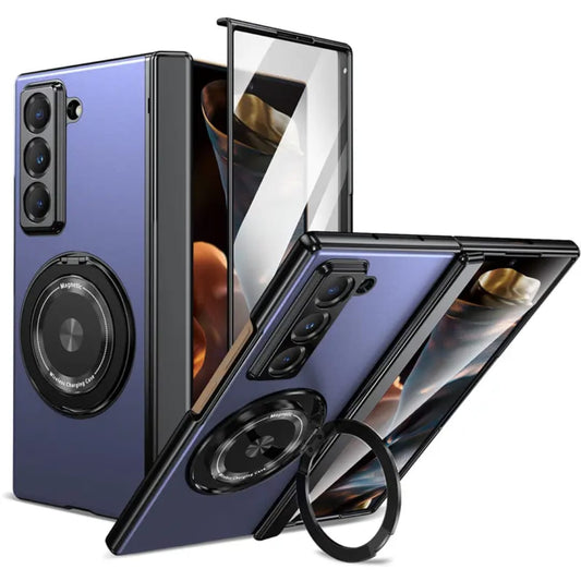 Compatible with Samsung Galaxy Z Fold 5 Magnetic Case with 360° Ring Holder & Hinge Protection | PURPLE