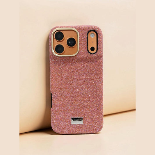 Compatible with IPhone 17 Pro Luxury Orange Glitter Protective Case