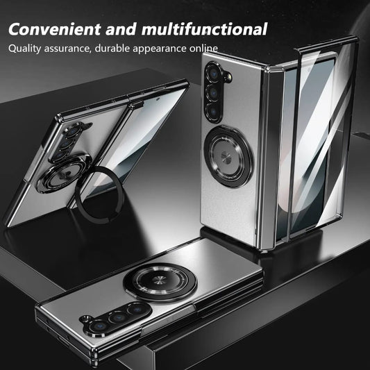 Compatible with Samsung Galaxy Z Fold 5 Magnetic Case with 360° Ring Holder & Hinge Protection | SILVER