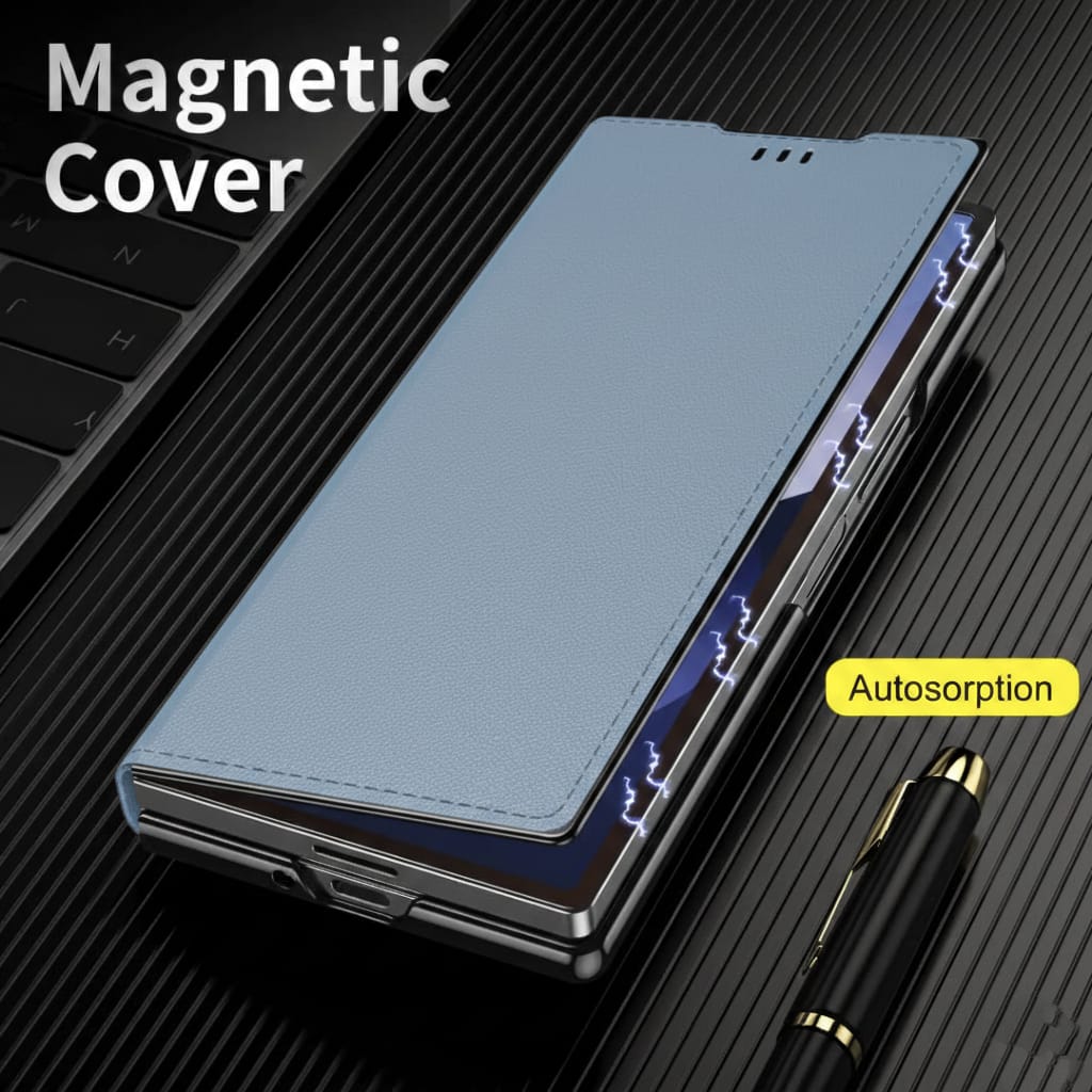 Compatible with Samsung Galaxy Z Fold 5 Kickstand PU Leather Case | BLUE